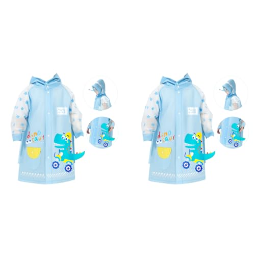 SNOWIE SOFT® Hooded Raincoat for Kids Wide Brim Raincoat for Kids 5-7 Years EVA Student Kids Rain Coat for Girls with School Bag Rain Cover Unicorn Dinosaur Print Recommended Height 115-130cm 2 PCS