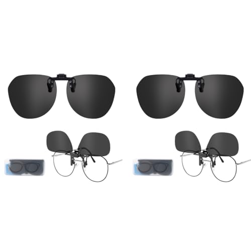 Proberos® Clip on Sunglasses Lenses Attachment UV Protection Sunlight Anti-Glare Driving Glasses for Prescription Eyeglasses Eyewear with Case Wipe Cloth 2PCS