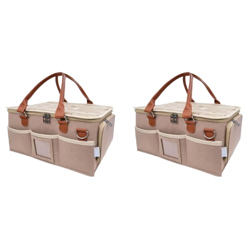 SNOWIE SOFT® Baby Diaper Bag Felt Caddy Organizer Basket with Handle Multi Compartments Carry All Mommy Newborn Supplies Zip-up Handbag Gift Khaki 2PCS