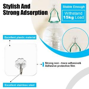 HASTHIP Self Adhesive Wall Hooks for Bathroom and Kitchen with 20 Pack 22lb Load | Transparent Plastic and Metal Design