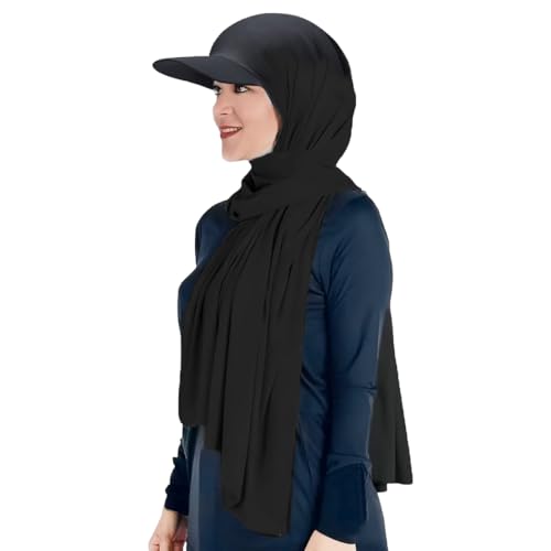 PALAY Hijab Fashion Sun Hat for Women Fashion Solid Color Wrap Up Hijab with Hat Brim Hijab Sun Visor Breathable Hijab Shawl, 62.99 x 22 Inches