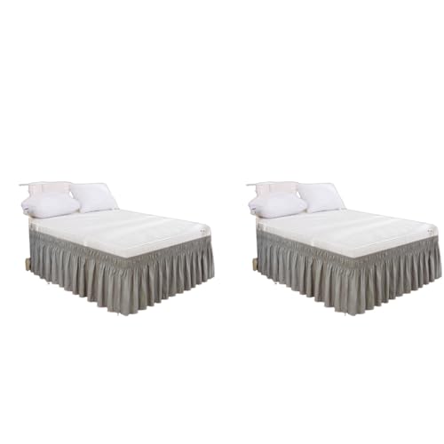 HASTHIP® Grey Pleated Bed Skirt for Single Bed 75x39 Inches 15 Inch Drop Polyester Cotton Minimalist Ruffled Dust Wrinkle Free Easy Install Bedroom Decor Essential 2PCS