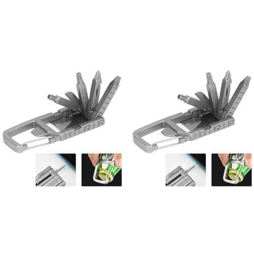 HASTHIP® Keychain Multi Tool 12 in 1 Folding Multipurpose with 6 Mini Screwdriver Bits Cutter SIM Card Ejector Bottle Opener Phone Holder Pocket Mini Multitool 2PCS