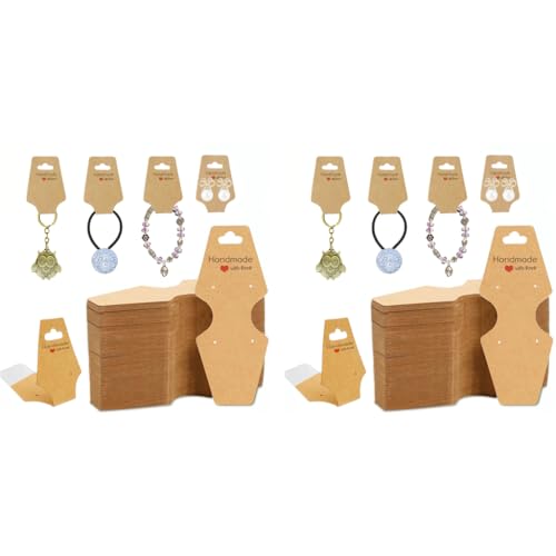 HASTHIP® 200PCS Paper Card Holder Jewelry Display Self Adhesive Holder with Handle Handmade DIY Business Packing Supplies for Scrunchies Necklace Bracelets