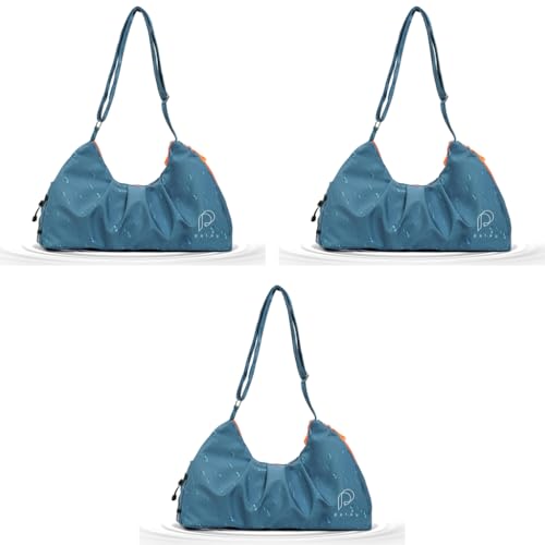 PALAY® Gym Bag Fashion Nylon with Shoe Compartment Lightweight Duffle Shoulder Travel Waterproof Day Pack Adjustable Strap Blue 3 PCS