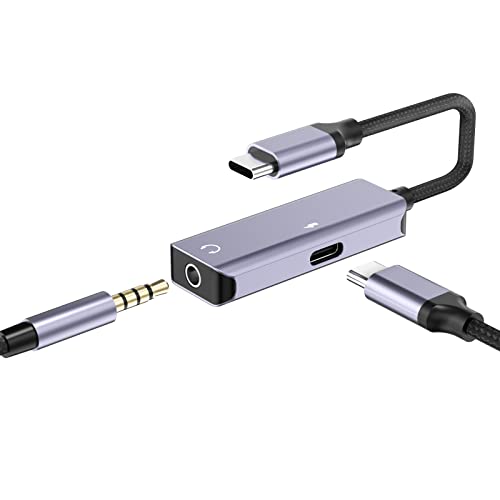 Verilux® 3 in 1 USB C to 3.5mm AUX+Type C Headphone Adapter, Audio Jack Connector with DAC Headphone Converter
