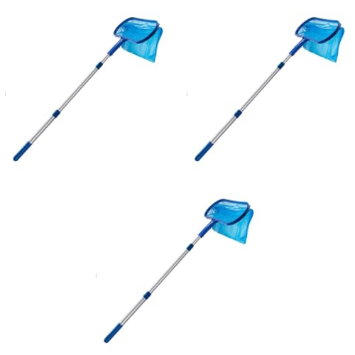 HASTHIP® Swimming Pool Cleaning Net Long Handle 44cm-105cm Retractable for Home Heavy Duty Deep Leaf Skimmer Pool Leaf Skim Net Debris 3 PCS