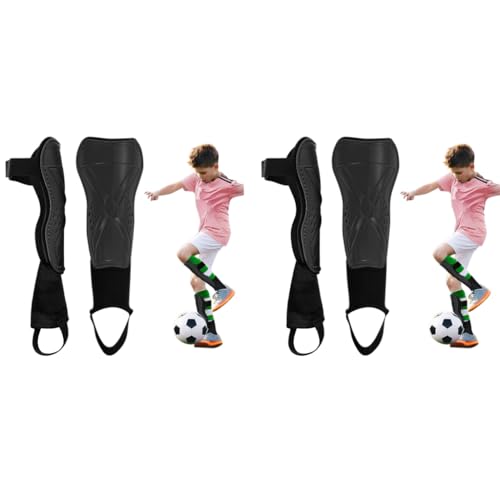 Proberos® Football Shin Guard for Kids Sport with Ankle Support EVA Cushioning Liner Adjustable Hook and Loop Closure Lightweight Breathable Design Rugby Black 2PCS