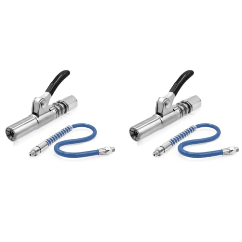 STHIRA® Grease Gun Coupler Strong Lock Release with 12 Inch Spring Flex Hose 12000 PSI Quick Metal Couplers Compatible All Guns 1/8 Inch NPT Fitting 2PCS