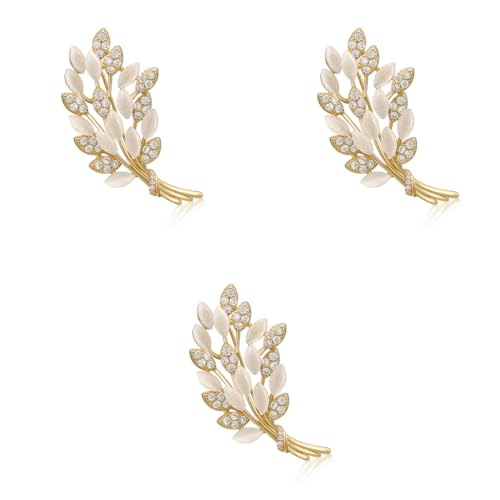 SANNIDHI® Brooch for Women Pearl Gardenia Saree Pin Enamel Alloy Elegant Flower Suit for Blouse Dress Blazer Scarf with Gift Box Gold Wheat 3 PCS