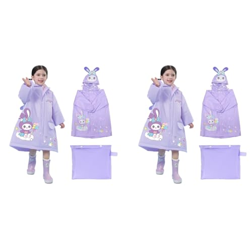 SNOWIE SOFT® Hooded Raincoat for Kids Wide Brim EVA Knee Length with Storage Bag Cartoon StellaLou Print 5-7 Years Old Recommended Height 115-125cm 2PCS