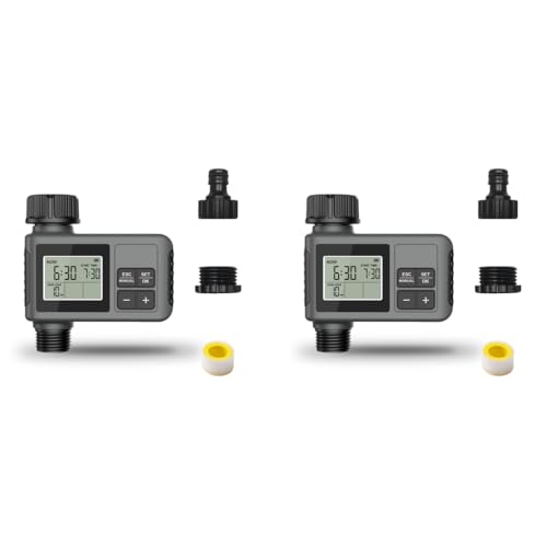 HASTHIP® Automatic Water Timer for Garden Faucet Programable LCD Auto Watering System with Manual Control Smart Irrigation Timer for Lawn 2 PCS