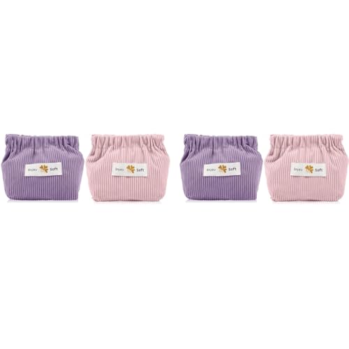 MAYCREATE® 4PCS Small Makeup Pouch Lipstick Cosmetic Bag Corduroy Elastic Storage for Women Girls Travel Coin Jewelry Organizer Self Closing Pink Purple