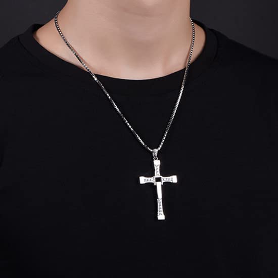 SANNIDHI Silver Cross Pendant Necklace for Fans | 24 in Chain with Rhinestone Details
