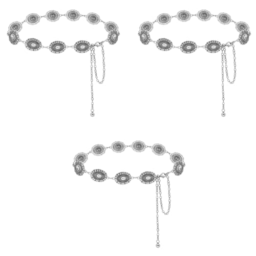 PALAY® Waist Belt for Women Silver Metal Concho Hip Saree Fashion Vintage Chain Adjustable Boho Western Ladies Belts Dresses Jeans Skirts 3PCS