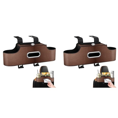 STHIRA® 4 in 1 Car Organizer with Hooks Hanging Headrest Tissue Paper Holder Backseat Phone Dual Compartment Cup Design Fashion PU Plastic 2PCS