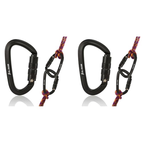 Proberos® Heavy Duty Auto-Locking Carabiner Clip 1600KG D-Shape Aluminum Alloy Climbing for Hammock Rock and Tree Work Secure Twist Lock 4.9x8.5cm Black 2PCS