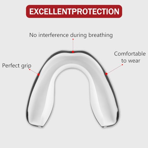 Proberos® Mouthguard 2PC, Shock Absorbing Sports Mouth Guard for Boxing, MMA, Karate, Taekwondo, Football, Basketball, Hockey, Adults 12+ Years, Black Fangz Design, Enhanced Fit & Protection
