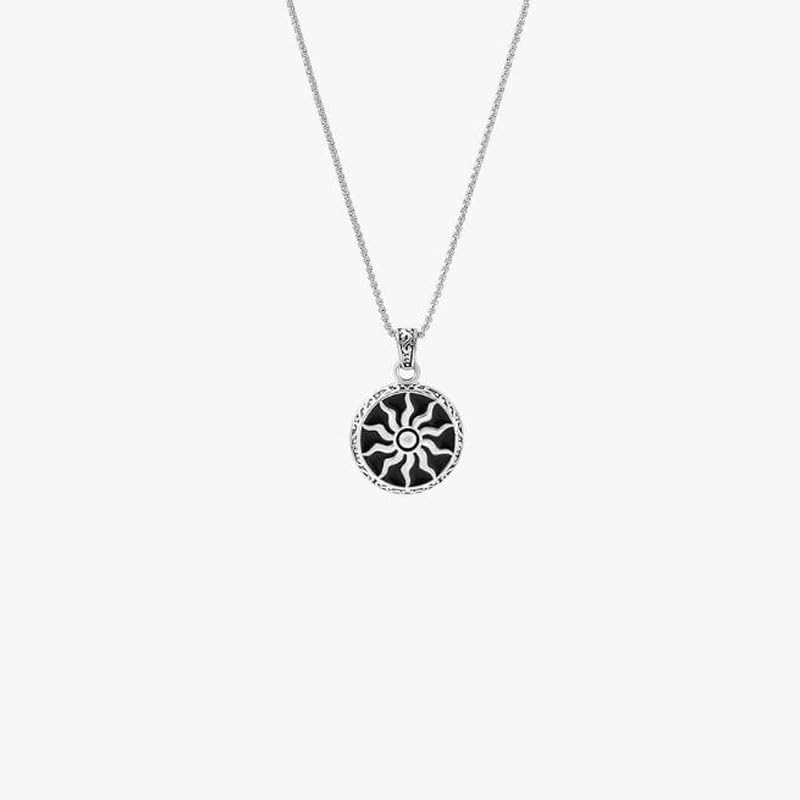 ZIBUYU® Mens Jewelry Sun Pendant Necklace for Men Women, Stainless Steel Vintage Protective Amulets Gifts-Black