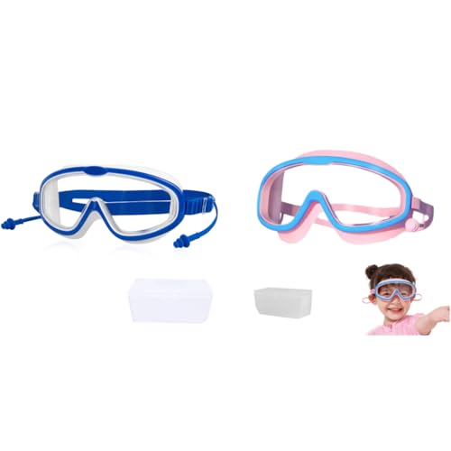 Proberos® Swimming Goggles Combo for Kids, Leakproof Big Frame, Anti-Fog, UV Protection, with Ear Plugs & Case, Boys Girls Age 2-16, Ideal for Swimming Classes, Pool Fun, Travel, Sports