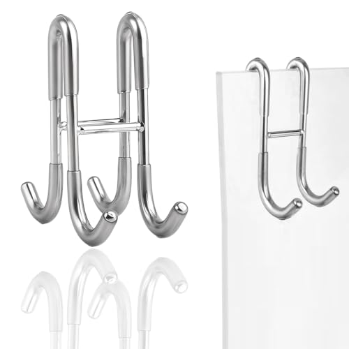 HASTHIP® 1Pcs Door Hook Rack Stainless Steel Over-the-door Hook with 4-prong Glass Door Hook Room Door Over-the-door Hook Rack Utility Removable Double Sided Wall Hook Rack