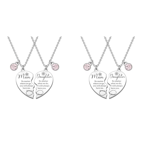 SANNIDHI® 4PCS Necklace for Women Girls Mother Daughter Heart Pendant Necklace with Gift Box Matching Infinite Necklace Chain Locket Jewellery Women's Day Mothers Day Birthday Gift for Mom