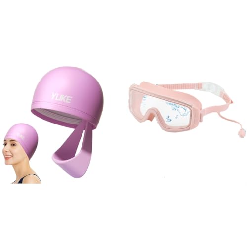 Proberos® Swimming Goggles for Women & Waterproof Elastic Swimming Cap Combo, Anti-Fog No Leak UV Protection, Adjustable Strap, Ear Plugs, Ideal for Swim, Diving, Water Sports