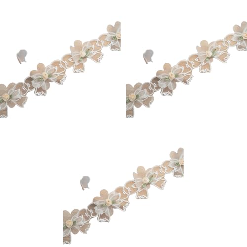 HASTHIP® White Laces Borders Ribbon Flower Bow Trim for Saree Elegant Embellishment Edge Handcraft DIY Wedding Decoration Gift Packing 5.5cm Width 1 Yard Length 3 PCS