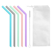 HASTHIP® 5Pcs Reusable Silicone Straws, 9.8inch Portable Straws Extra Long Flexible Kids/Toddlers Straws for 20 oz 30 oz Water Glasses with Cloth Bag and Cleaning Brush