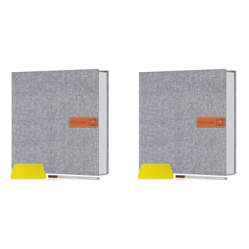 HASTHIP® Photo Album Self Adhesive Scrapbook for 4x6 5x7 8x10 Pictures Linen Cover with 40 Pages DIY Book Birthday Gifts Women Mom Family Baby Wedding Travel 11.5x10.6 Grey 2 PCS