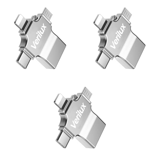 Verilux® 4 in 1 OTG Adapter Pendrive Connector with Lightning Type C Micro USB Ports Compatible with iOS 13 Above Android Devices iPhone iPad Keyboard Mouse 3PCS