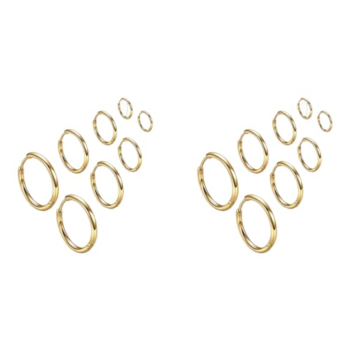 SANNIDHI® 4 Pairs Hoops Earrings for Women Men Stylish Gold Stainless Steel 8mm 10mm 12mm 14mm Ear Rings Fashion Couple Jewellery Set Birthday Gift Girls 2PCS