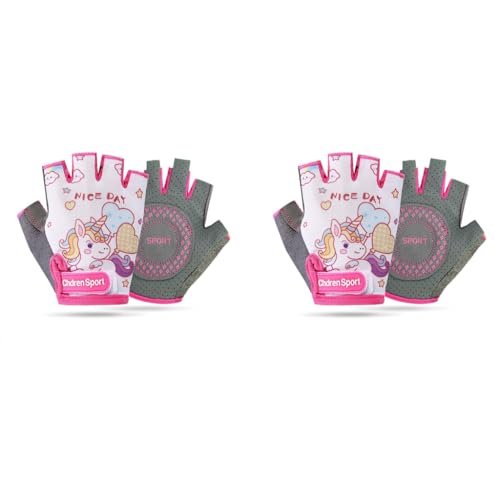 Proberos® Fingerless Riding Gloves for Kids Teen Girls Unicorn Skating Anti-Slip Padded Palm Design Breathable Sweat-Absorption Outdoor Sport S 2PCS