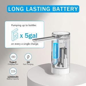 HASTHIP Automatic Water Dispenser Pump for 20 L Bottle with LED Touch Display & 1200 mAh Battery | Foldable Spout for Home and Office