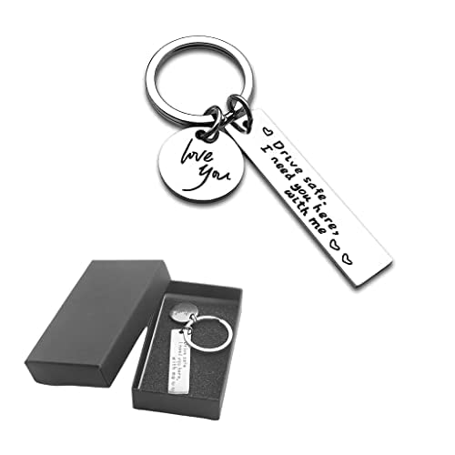 PALAY Drive Safe Keychain with Gift Box for Boyfriend or Husband featuring Stainless Steel Charm | I Love You Message
