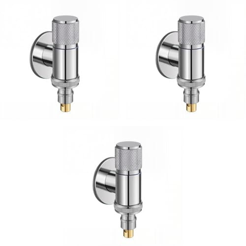 HASTHIP® Washing Machine Faucet Stainless Steel Automatic Water Stop Valve Snap Universal Dishwasher Angle Valve Laundry Tap with Adapter Chrome Finish 3PCS