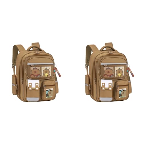Climberty® Capybara Backpack with 6 Badges Capybara Post Cards Cute Bag Charm Kawaii Multi Compartment School for Girls 2 PCS