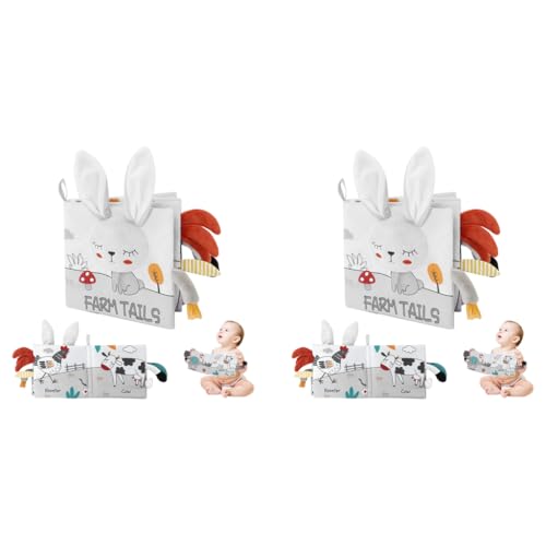 SNOWIE SOFT® Rabbit Baby Books 0-6 Months Toys 6-12 Nontoxic Fabric Cloth Early Educational Activity Sensory Toy Waterproof Books for Toddler Shower Gift 2PCS