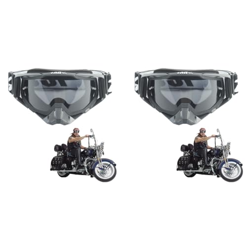 Proberos® Motorcycle Goggle 100 Dirt Bike ATV Glasses UV Protection Windproof Tainted Anti-Glare Anti-Fog Riding Motocross Comfortable Foam Padding Adjustable Headband Black 2 PCS