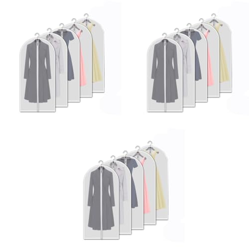 HASTHIP® 5 Pack Clear Garment Bags Clothes Covers Protecting Dust for Storage Plastic 55 Inch Hanging Dress Bag for Gowns Long with Full Zipper Suit Closet 3PCS