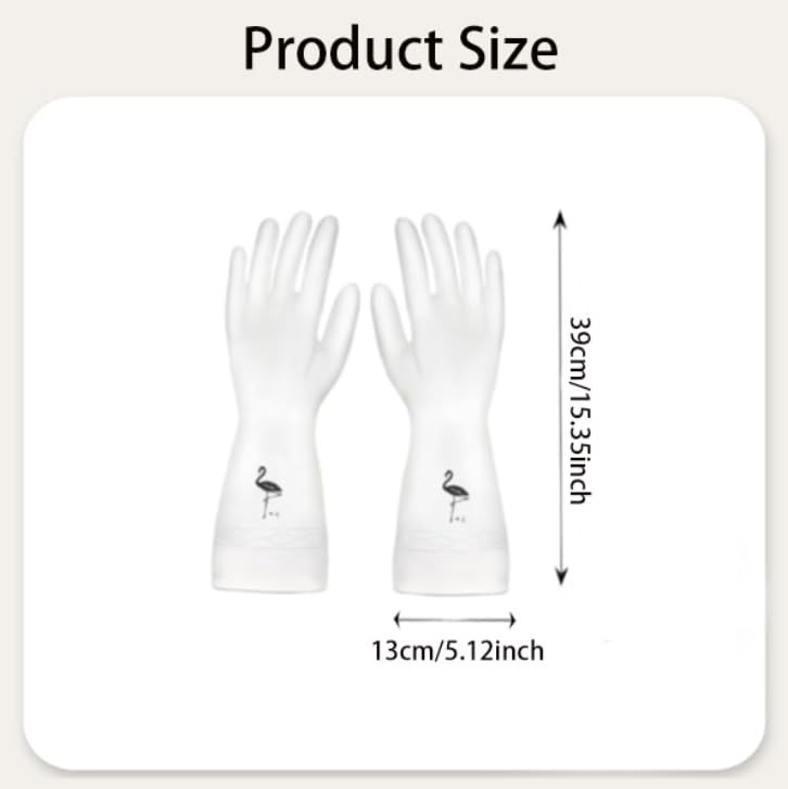 Zibuyu Rubber Kitchen Cleaning Gloves for Dishwashing and Gardening featuring Flamingo Design | Reusable PVC Hand Protection 1 Pair
