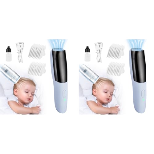 HANNEA® IPX7 Waterproof Baby Hair Trimmer Vacuum Quiet 2 Speeds with 24-Teeth Ceramic Blade Adjustable Trimming Guides 3-6mm 9-12mm Rechargeable Easy Clean for Newborns Toddlers 2 PCS
