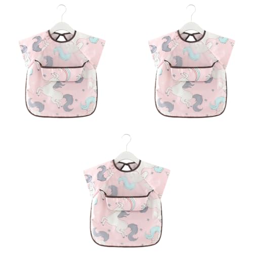 SNOWIE SOFT® Sleeveless Baby Bib with Pocket Summer Toddler Washable Lightweight Waterproof EVA Tie Back Cartoon Print for 6-24 Months 3PCS