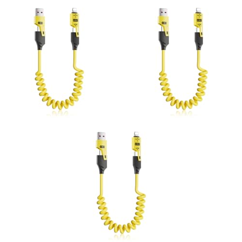 Verilux® 3Pcs 4 in1 Type C Cable with Spring,PD65W C Type Cable Fast Charging,480Mbps Data Transfer USB to Multi Adjustable Charging with C/USB A/Light-ning for iPhone 16/15