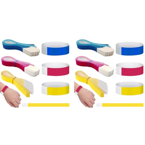HASTHIP® 300PCS Paper Wristbands Bands Dynamic Color Band for Club Party Events Self Adhesive Loop Strip Red Yellow Blue