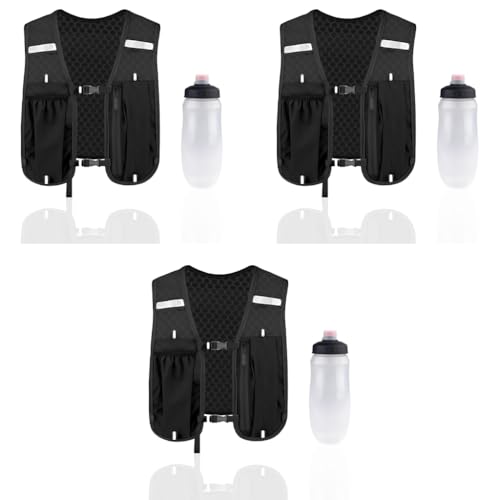 Proberos® Hydration Backpack Running Vest with 500ml Water Bladder Outdoor Quick Dry Mesh Adjustable Belt Lightweight 3 Pockets Design Night Reflective for Hiking Biking Walking 3PCS