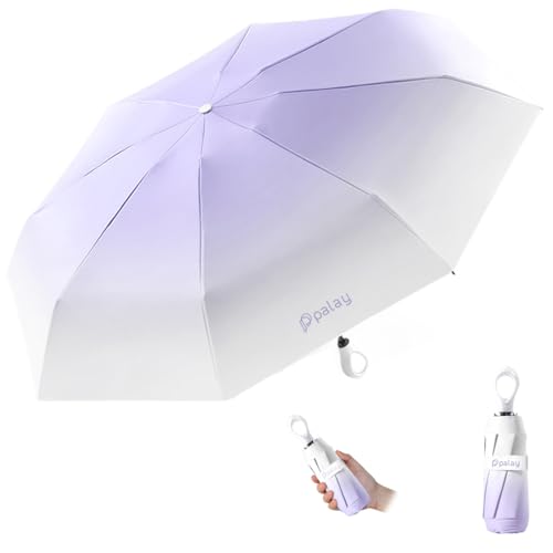 PALAY® UPF50+ UV Protection Folding Umbrella, Compact Auto Open Sun & Rain Umbrella for Women  Floral Design Windproof Travel Lightweight Portable Handbag Size with Curved Handle (Purple)