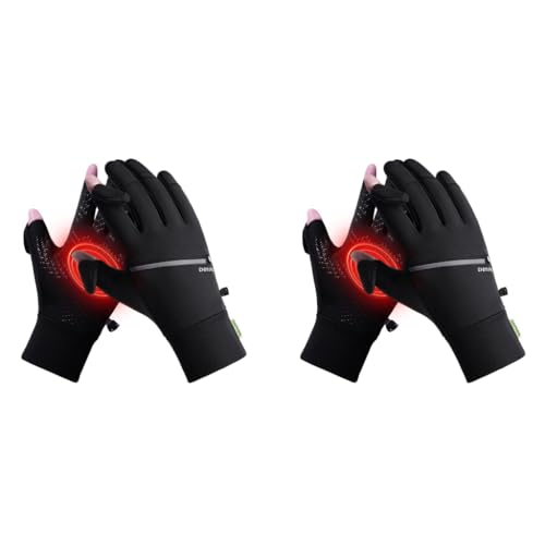 Proberos® Anti-Slip Thermal Riding Gloves for Bikers 10°C Windproof Winter with Plush Liner Touchscreen Fingertips Unisex Cycling Fishing Hand Zipper Pouch M 2PCS
