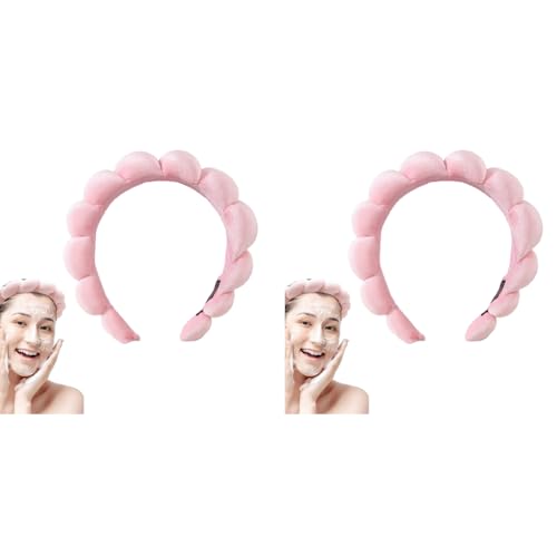 MAYCREATE® Spa Headband for Women Girls Soft Sponge Makeup Fashion Clouds Hairband Non Slip Hoop Headwear for Washing Face Shower Skincare Pink 2PCS
