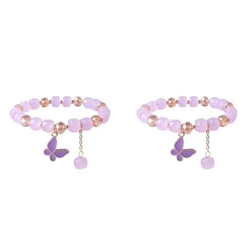 ZIBUYU® Butterfly Crystal Bracelets for Women Stylish Cute Enamel Charms Tassel Elastic Bracelet Gifts Girls Teens 2PCS